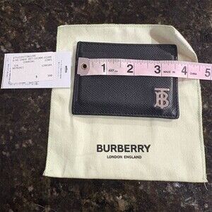 Burberry Men's Card Holder Wallet Black TB Logo Slim Fold Dust Bag